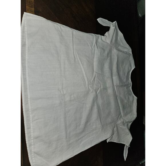 TALBOTS Top Womens Large White Linen Blend Embroidered Lemon Floral Popover Sz L - Picture 8 of 8